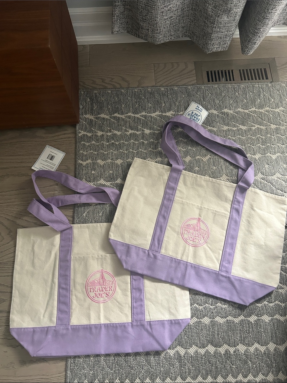 Trader Joe's Cream Canvas Large Tote with Lavender Trim